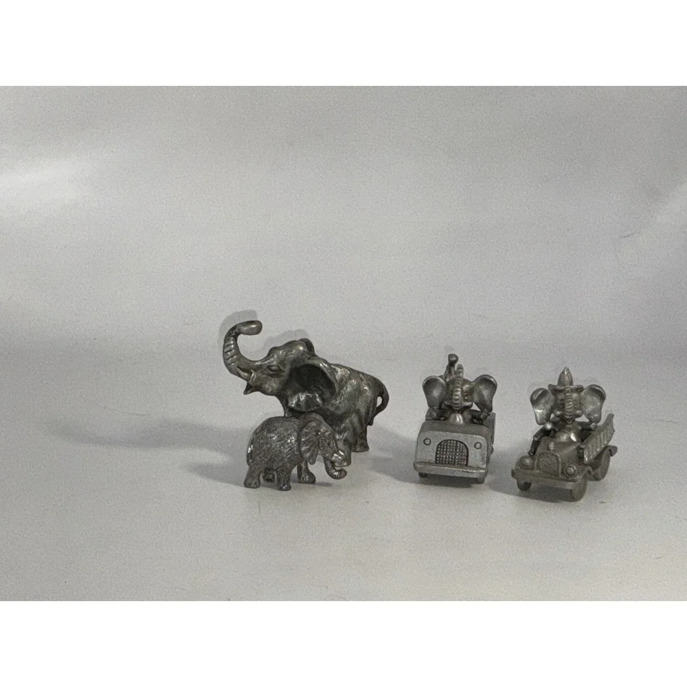 Spoontiques Pewter‎ Elephant In Golf Cart And Fire Engine 2 Pewter Elephants
